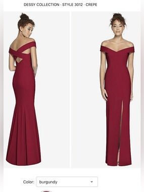 Dessy Collection Off The Shoulder Cabernet  Evening Trumpet Skirt Gown